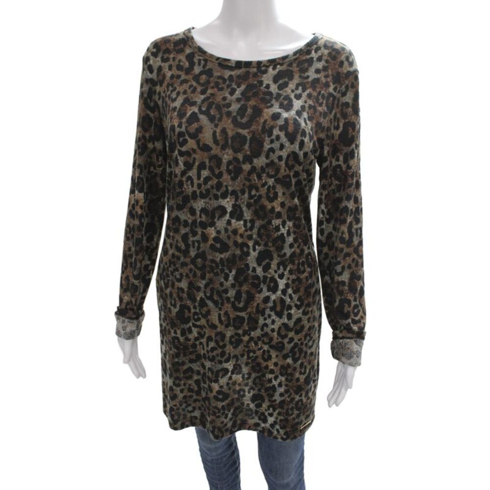 Michael Michael Kors Womens Black Animal Print Tunic Long Sleeve Size M
